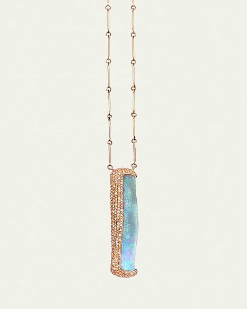 18K Gold Crystal Opal Pendant Necklace with Diamonds